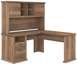 Bush Furniture Yorktown L Shaped Desk with Hutch, 60W, Reclaimed Pine