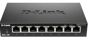 D-Link Ethernet Switch, 8 Port Gigabit Unmanaged Metal Fanless Desktop or Wall Mount Design (DGS-108)